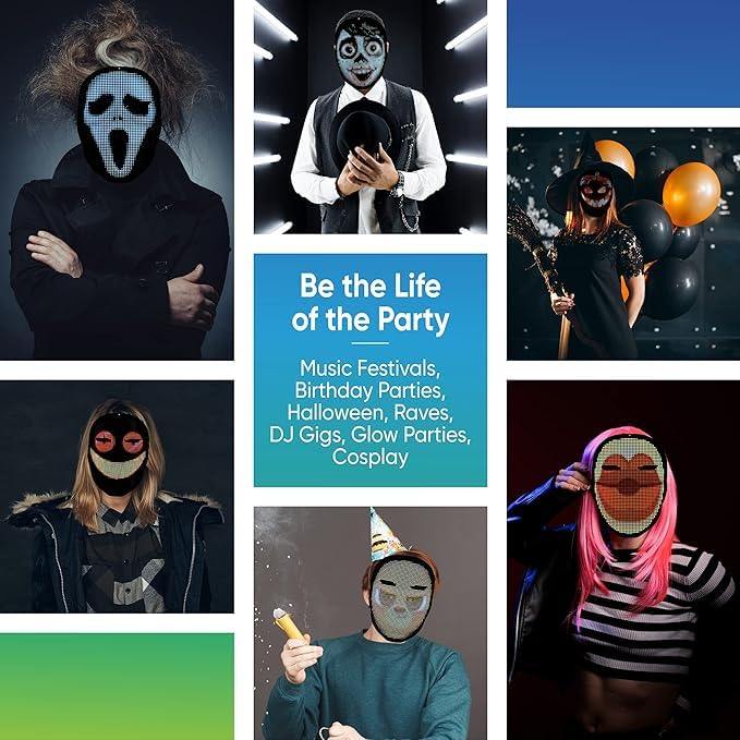 Pixel Stackers Face Transforming LED App Controlled Light Up Cosplay Mask with 115+ Animated Faces Customizable LED Patterns