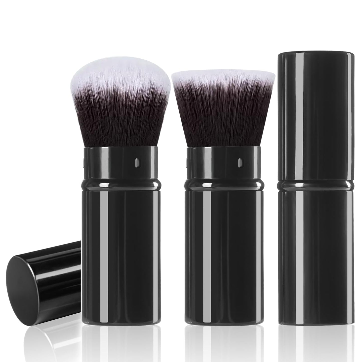 Keriloo Retractable Makeup Brush 2 Pack, Travel Kabuki Powder Foundation Makeup Brush Face Blush Brushes for Blending Liquid, Blush, Bronzer, Buffing, Sunscreen,Flawless Cosmetics
