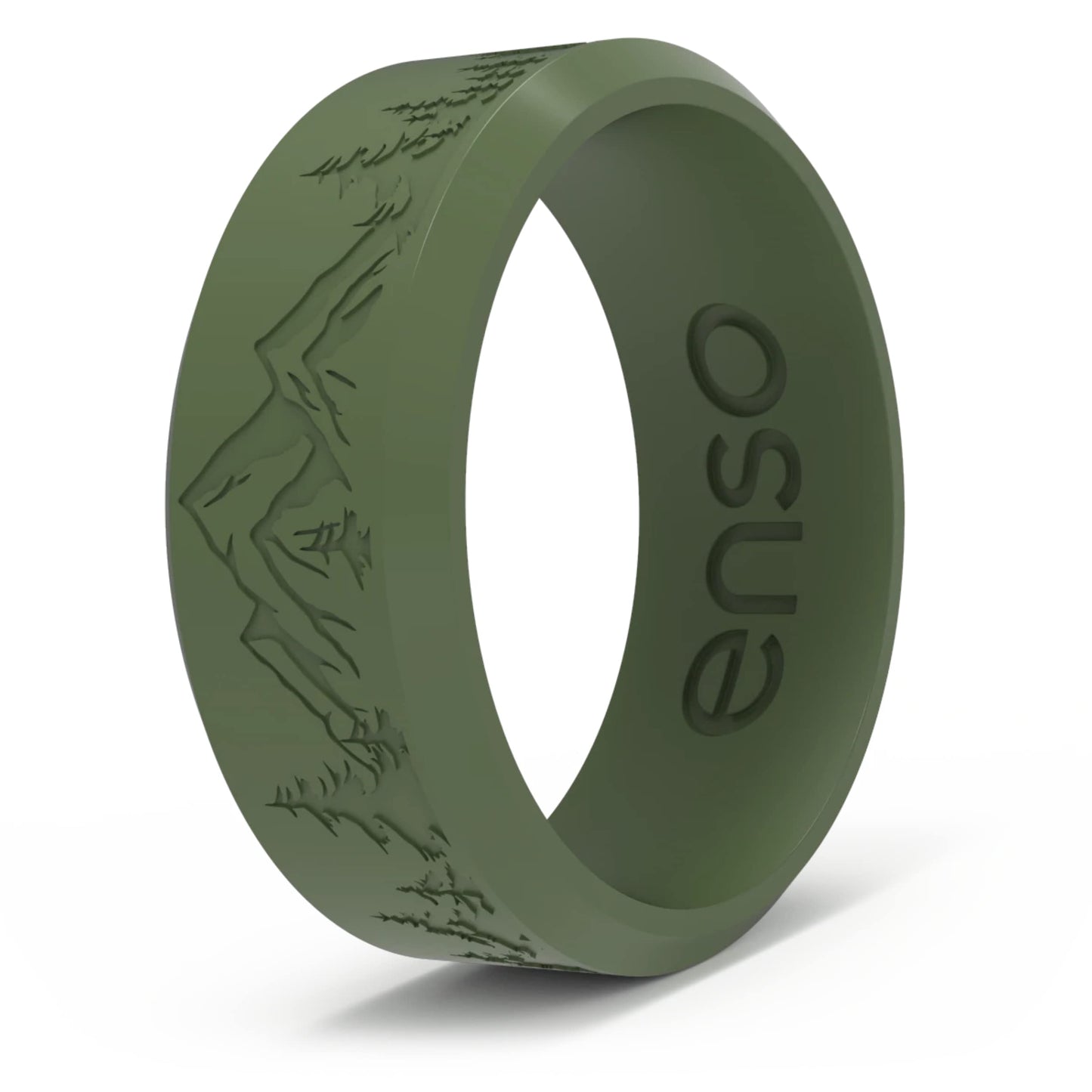 Enso Rings Etched Bevel Silicone Wedding Ring - Comfortable and Flexible Design for Active Lifestyle - Pine Peak, Size 11