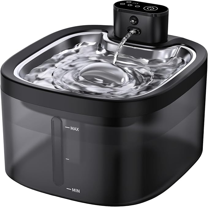 Wireless Cat Water Fountain with Stainless Steel Tray, 3.5L/118oz Rechargeable Battery Pet Water Dispenser, Ultra-Quiet In...