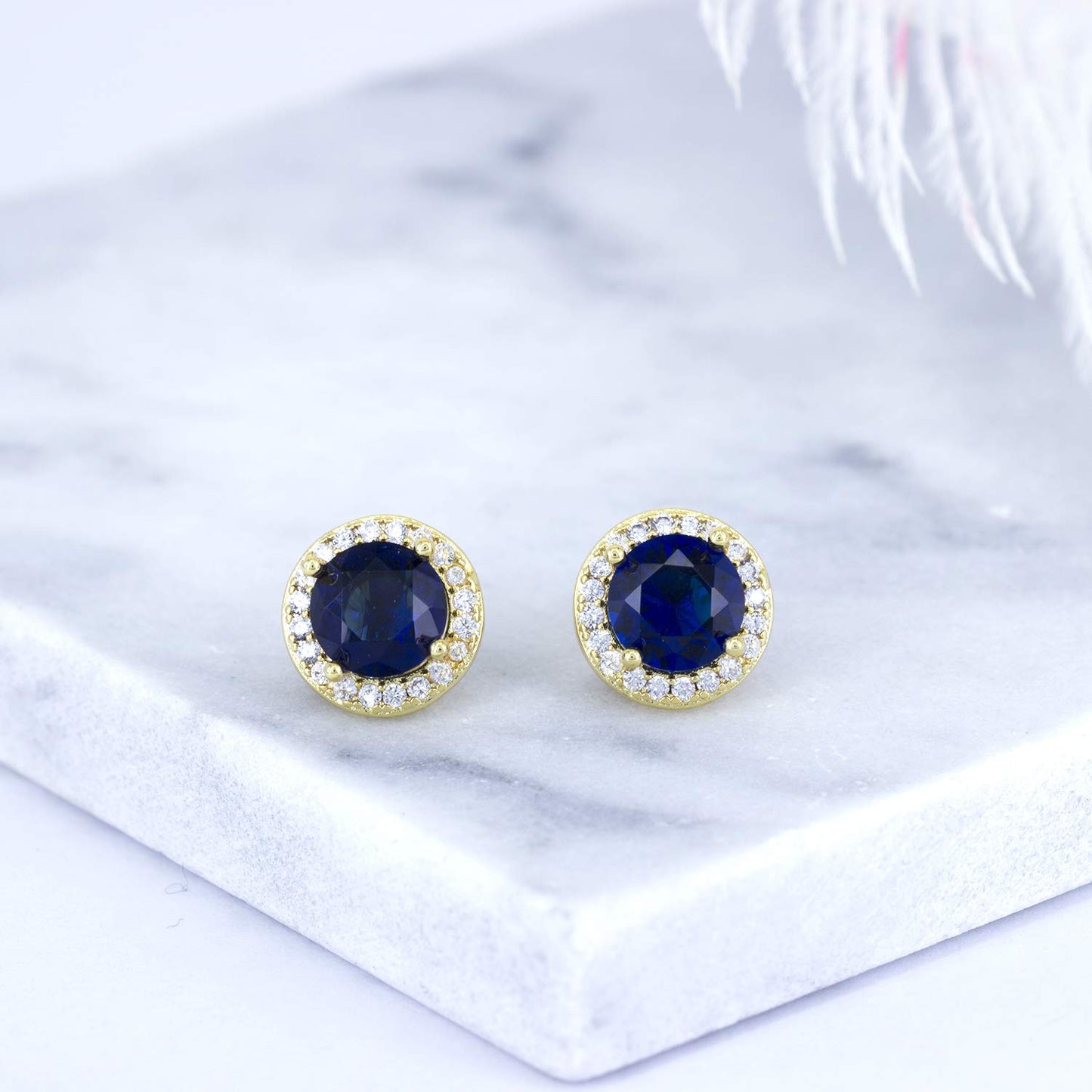YOQUCOL 8MM Blue Cubic Zirconia Crystal Clip On Stud Earrings Round Non Pierced Earrings For Women