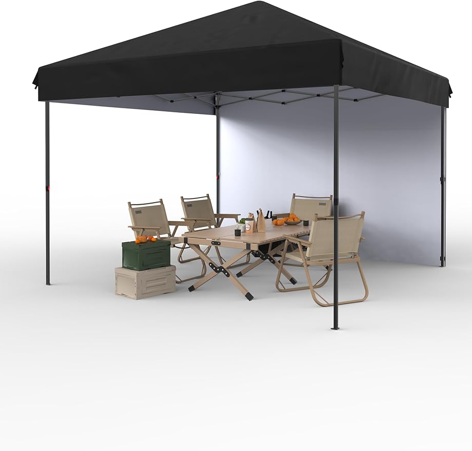 Garvee 10x10 Pop Up Canopy Tent Outdoor Canopy One-Person Set Up Heavy Duty Commercial Instant Tent Shelter, 1-Sidewall+Black