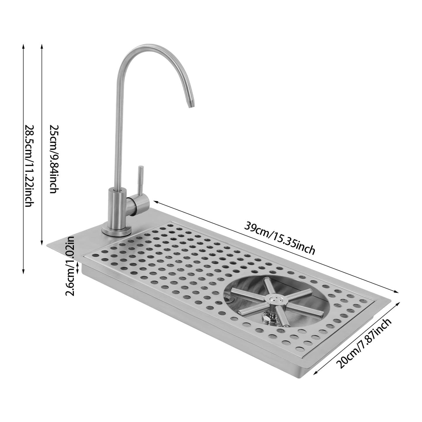 AGULIUM Glass Rinser Cup Washer, Commercial 304 Stainless Steel Pitcher Rinser with Faucet and Multi Angle Cleaning Nozzle for Bar, Cafe, Restaurant, Hotel, Home