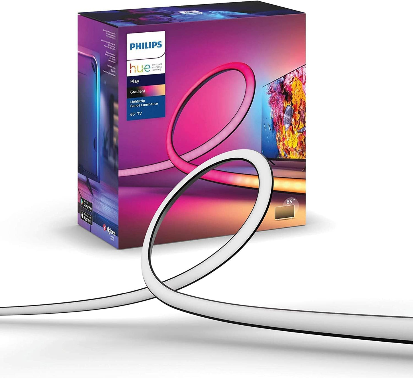 Philips Hue Gradient LED LightStrip (Sync with TV, Music and Gaming), Hue Hub & Hue Sync Box Required (65Inch) (Renewed)