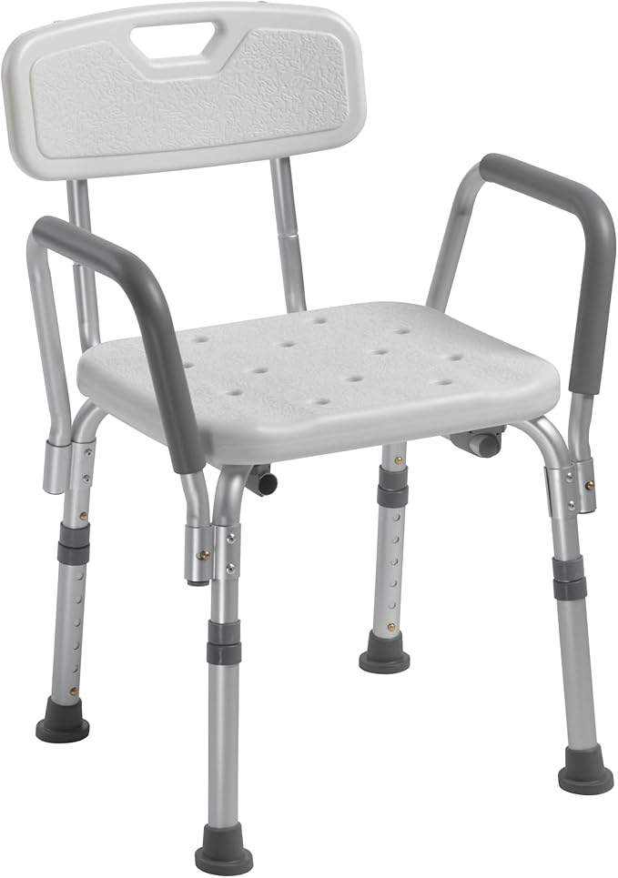 Drive Medical Shower Chair with Back & Padded Arms - Adjustable Height Bath Seat for Safety & Comfort - Lightweight Alumin...