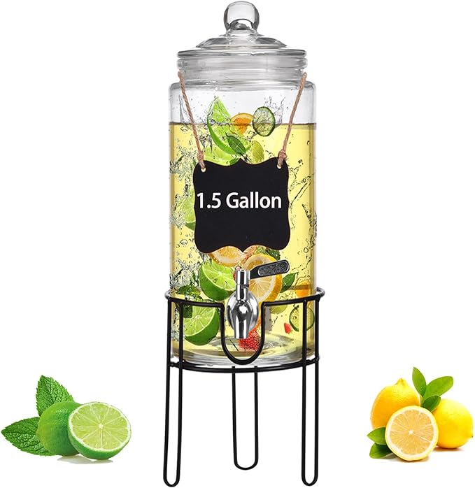 1.5 Gallon Drink Dispenser with Stand, Drink Dispensers for Parties, Beverage Dispenser with 100% Leakproof Spigot, Ideal ...