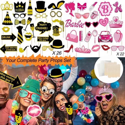 Bulk Large Premium Photo Booth Props Set for Adult Teens, Funny Hats and Large Glasses, Crystal Crown, Inflatable, Card Cu...