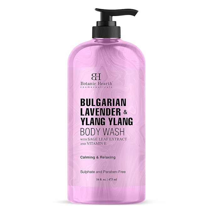 Botanic Hearth Bulgarian Lavender & Ylang Ylang Body Wash – Calming & Relaxing Shower Gel with Vitamin E & Sage Extract, Sulfate & Paraben Free – 16 fl oz