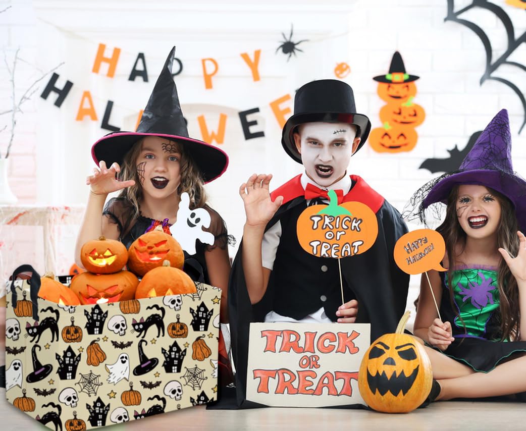 DDBASKET Halloween Basket Pumpkin Baskets Trick or Treat Basket Rectangular Toy Storage Bin for Halloweens Parties(Horror Halloween)