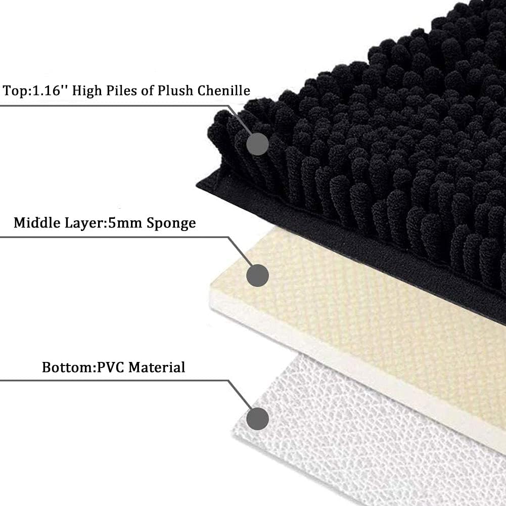 SONORO KATE Bathroom Rug,Non-Slip Bath Mat,Soft Cozy Shaggy Thick Bath Rugs for Bathroom,Plush Rugs for Bathtubs,Water Absorbent Rain Showers and Under The Sink (Black, 17"×24")