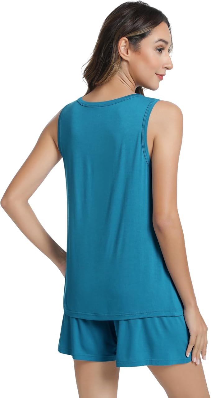 NACHILA Pajamas for Women-Viscose from Bamboo, Ribbed Racerback Tank Top Sexy Split Shorts Pajama Sets Cooling Sleep Cami Pjs