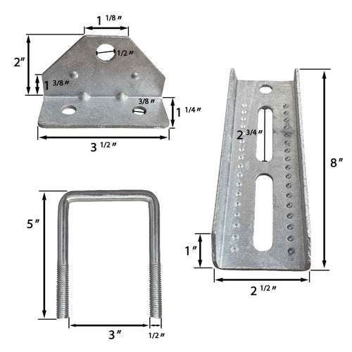 8 Pack 8" Galvanized Swivel Top Bunk Bracket Kit with Hardware for Boat Trailer, fits 3x3 Cross Members, Heavy Duty (8 Pack)