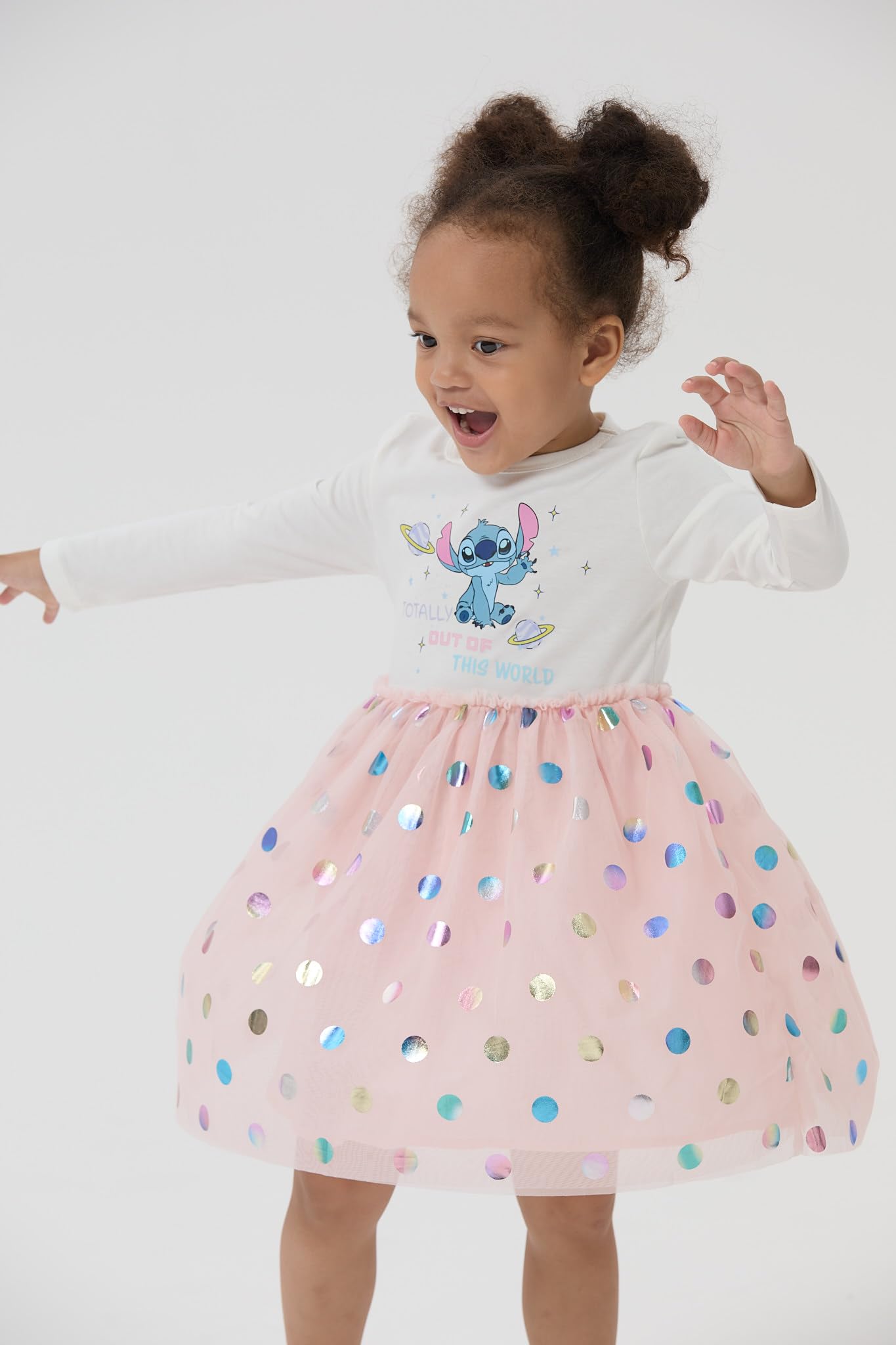 Disney Lilo & Stitch Dress Toddler Girls A-Line Long Sleeve Polka Dot Double-Layered Tulle Winter Fall Clothes Kids Birthday Gift Party Outfit 4-5T