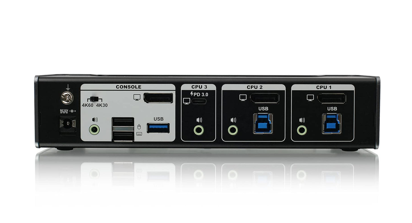 Iogear Kvmp 3-Port 4K Usb-C And Displayport Switch With Power Pass-Through - Gcs1953