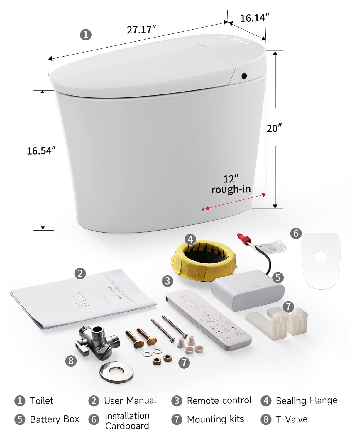 SR SUN RISE One Piece Smart Toilet with Bidet Built-in All in One Intelligent Electric Toilet with Adjustable Heated Seat,Drying,Powerful/Water-saving Flush,Deodorisation&Sterilisation for Bathroom
