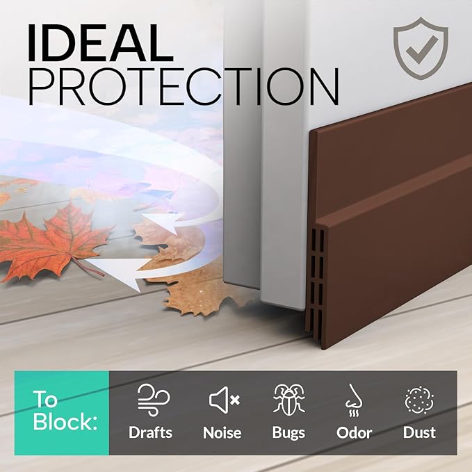 Vellure® door draft stoppers for bottom of door - NEW premium door sweep / door seal strip (save energy – installs quickly and easily) door weather stripping, ideal for keeping out cold (1x39" brown)