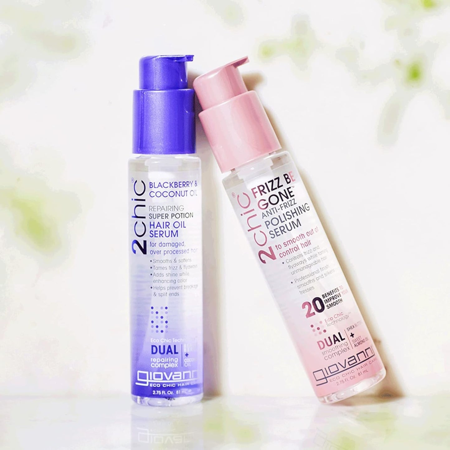 GIOVANNI 2chic Frizz Be Gone Polishing Serum - Anti-Frizz Natural Hair Smoothing Formula with Shea Butter & Sweet Almond Oil, No