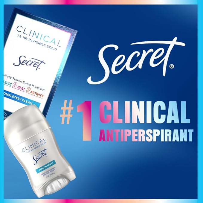 Secret Clinical Strength Antiperspirant Deodorant for Women, Stress Response, 3X Stress Protection, 72hr Sweat & Odor Protection, PH Balancing Minerals, Invisible Solid, 2.6 oz (Pack of 2)