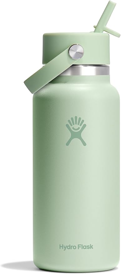 Hydro Flask Water Bottle - Insulated Stainless Steel - Wide Mouth Flex Straw Lid, Non Spill, Leakproof and Refillable in 3...