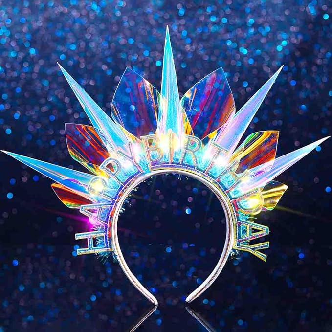 DRESBE Light Up Birthday Crown Headband LED Halo Headbands Glow Birthday Party Hair Accessories for Women
