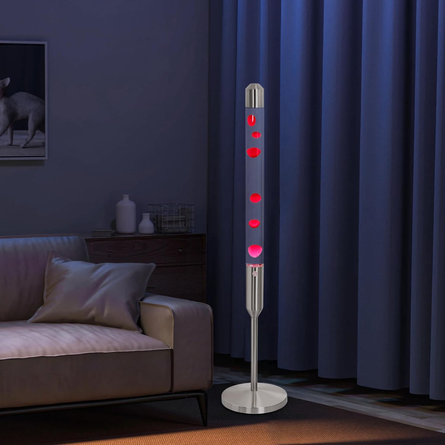 Kyzfy 47.5-Inch Liquid Motion Lamp,Magma Lamp, Mood Relaxation Light，Suitable for Home Decoration, Living Room, Office, Bedroom, café (47.5 inch Clear Water red Wax/Silver)