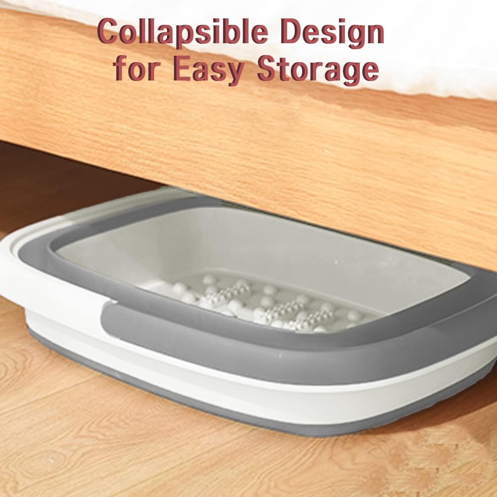 Collapsible Foot Bath Basin for Soaking Feet,Foot Soak Tub,Plastic Foot Bucket with Handles and Massage Acupoint,Foldable Laundry Basket-Gery-1 Pack