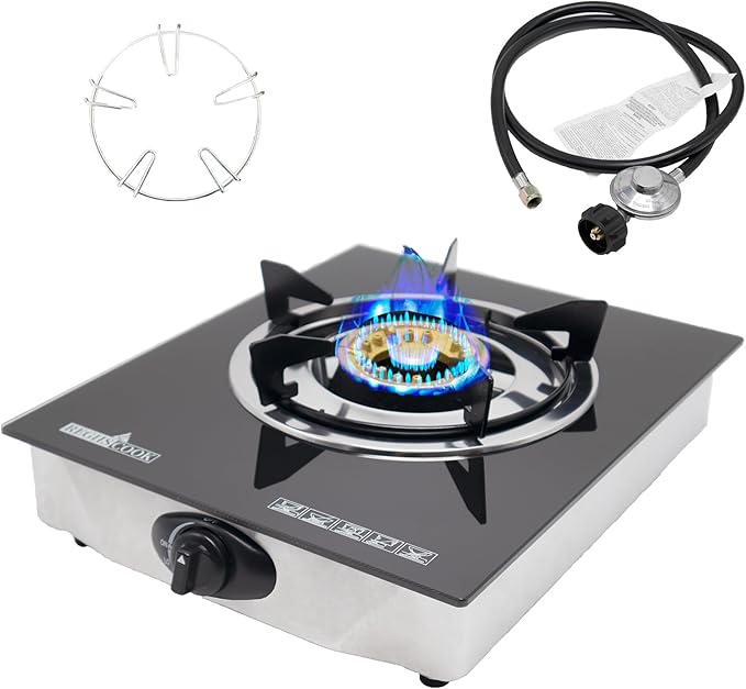 RegiisCook 1 Burner Propane Gas Cooktop,Camping Portable LPG Gas Stove, Auto Ignition Tempered Glass Countertop Regulator ...