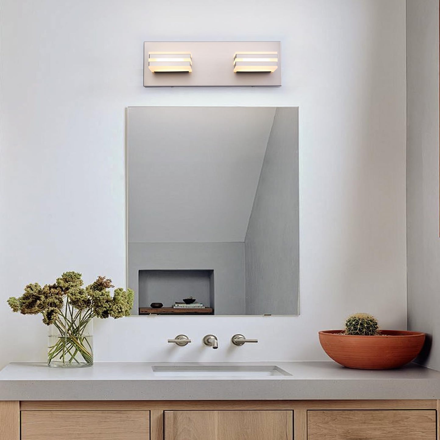 yumcrelect 2-Light, 12.6-Inch Wall Lights Brushed Nickel Vanity Lights for Bathroom Light Fixtures Adjust 3 Colors Modern Bath Lighing Fixture Over Mirror
