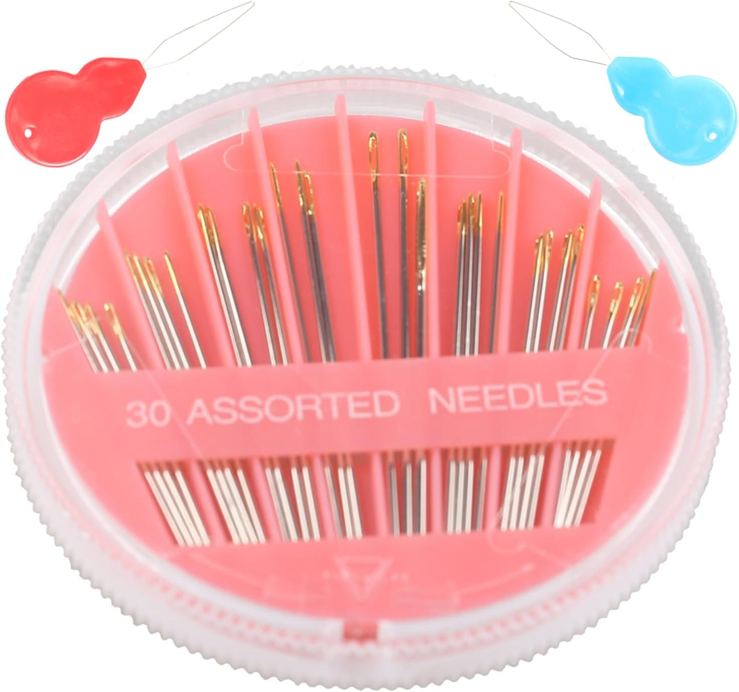 Eketirry Premium Hand Sewing Needles，1 Pack 30-Count Assorted Needles for Sewing Repair, 6 Different Sizes Sewing Needles with 2 Threaders (Pink, 1)