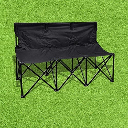 YardGrow 3 Seater Portable Folding Team Sports Sideline Bench Chairs for Camping Outdoor Waterproof (Black)