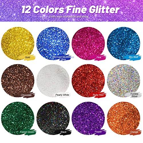 FANDAMEI 12 Pieces Fine Glitter, 12 Colors 10g Glitter Shake Jar Set, Extra Fine Glitter Powder for Arts, Crafts, Paintin...