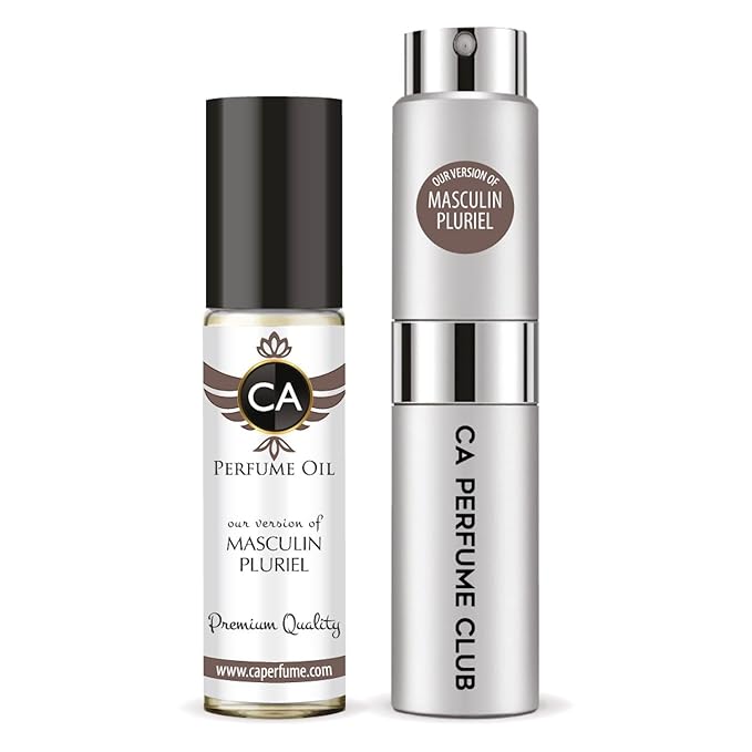 CA Perfume Duo Impression of Masculin Pluriel For Men Perfume Layering Set Mens Cologne Long Lasting Travel Size EDP + Body Oil Roll-On Bottle 0.27 Fl Oz+0.33 Fl Oz