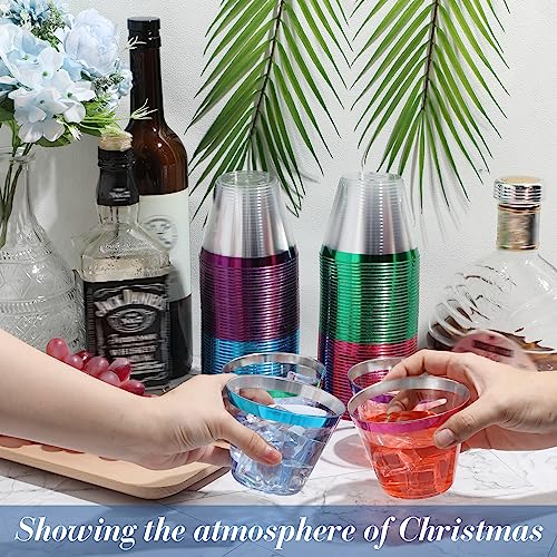 Zhehao 100 Pcs 9 oz Rimmed Plastic Cups Clear Wine Glasses Heavy Duty Cocktail Cups for Wedding Birthday Holiday Party Rec...