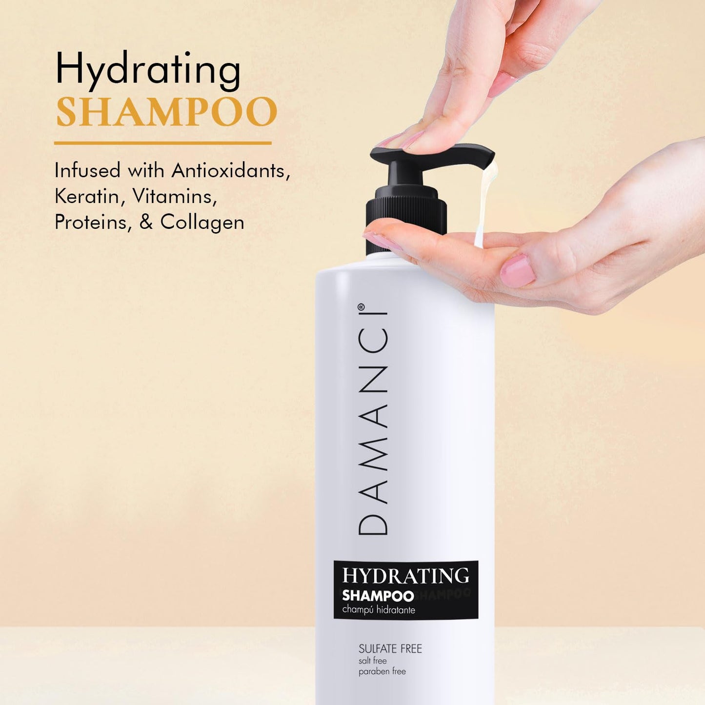 DAMANCI Hydrating Salt Free Shampoo, Sulfate and Paraben Free, Keratin Shampoo Restore Hair and Remove Frizz, with Collagen, Oli