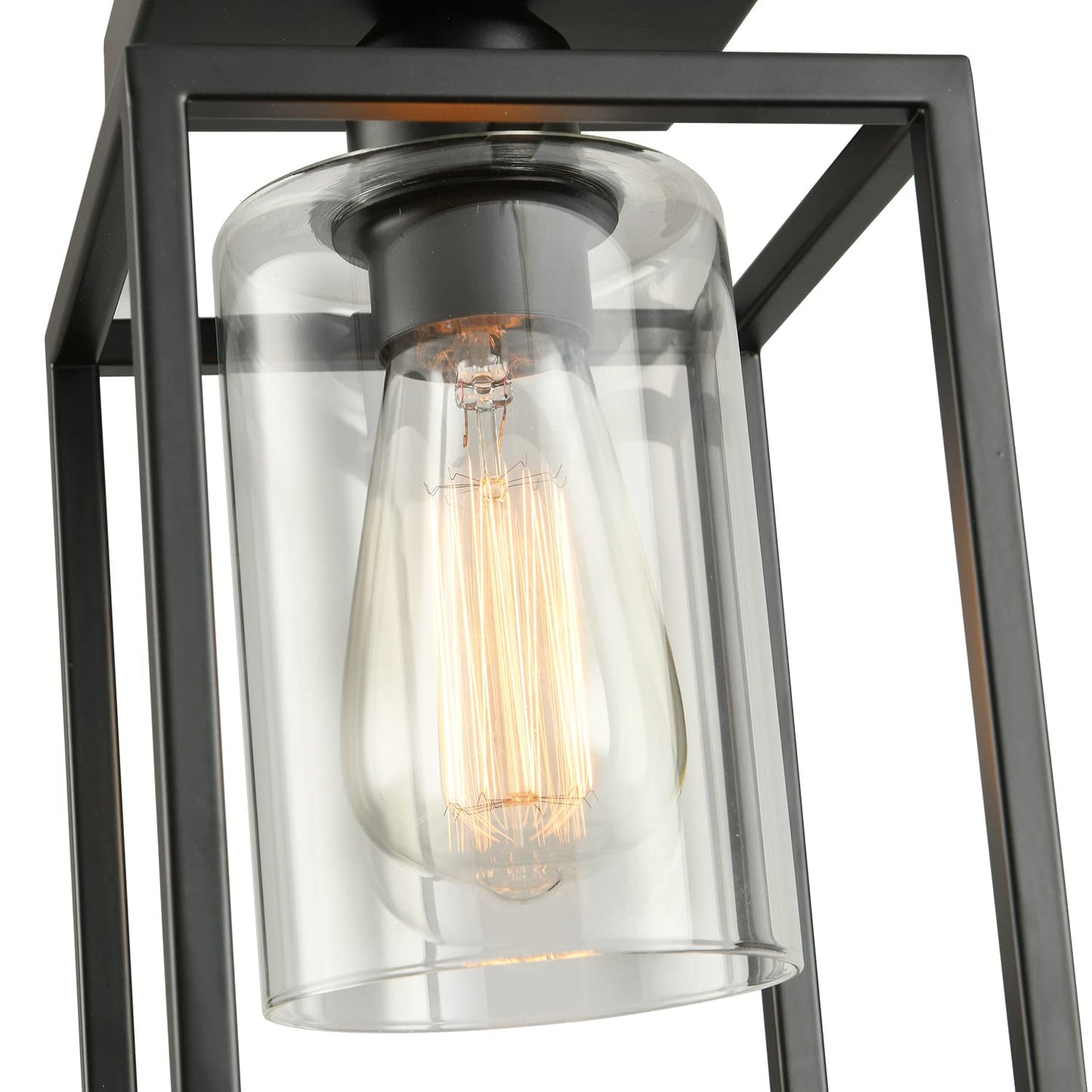 IHENGYANLT 1 Pack Semi Flush Mount Black Metal Frame Ceiling Light with Clear Glass Shade, Farmhouse Fixture for Kitchen, Island, Entryway, Porch, Foyer, Dining Room