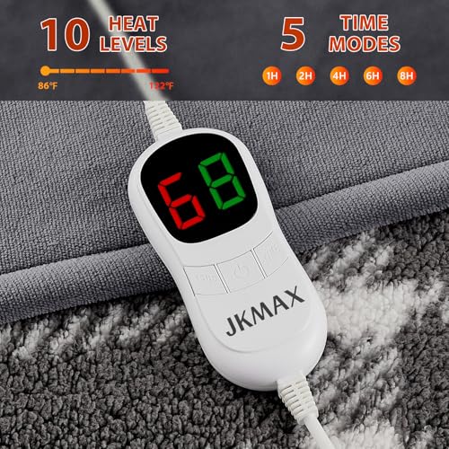 JKMAX Heated Electric Blanket Full Size - 72"x84" Flannel Heating Blanket with 10 Heating Levels & 5 Time Settings Over-He...