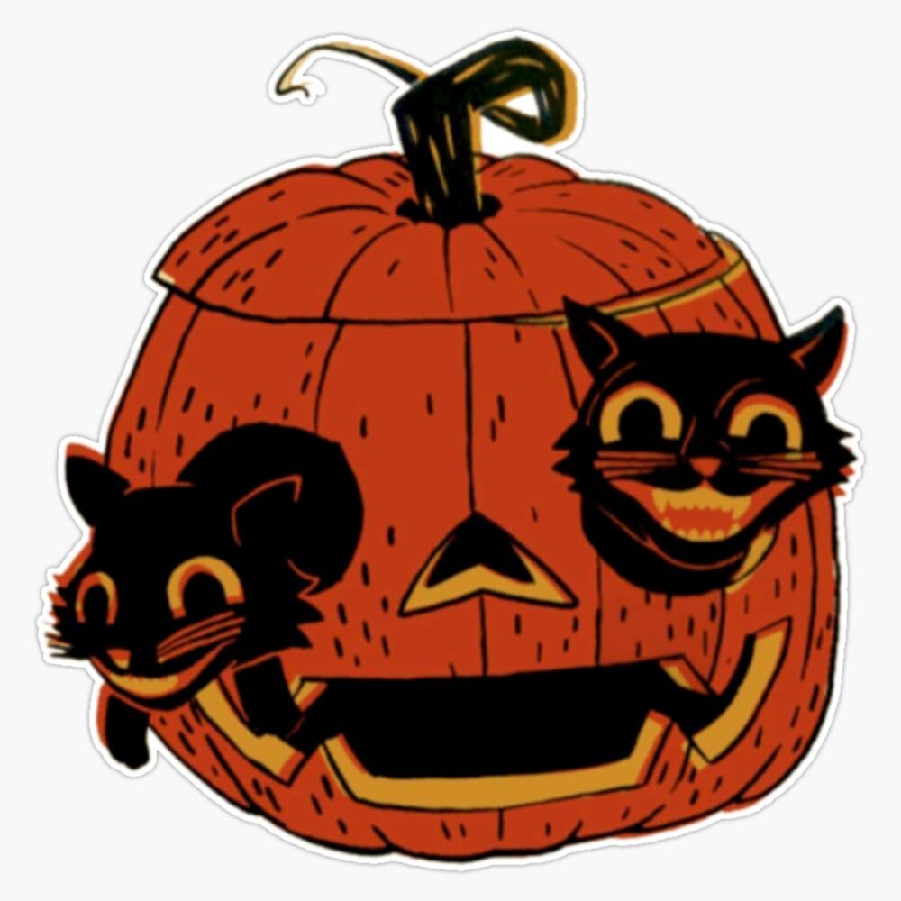 Vintage Halloween Black Cats - Scaredy Cat Window Bumper Sticker Decal 5"
