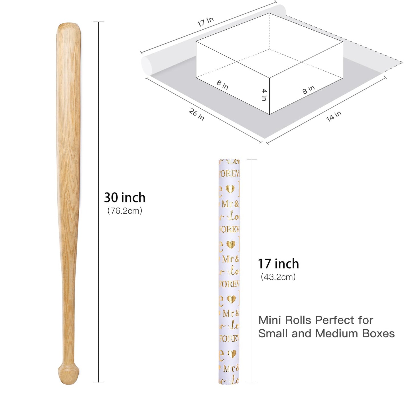 RUSPEPA Wedding Wrapping Paper Large Roll, Jumbo Roll, White and Gold Foil Love & Mr & Mrs Design, Romantic Gift Wrap for Wedding, Bridal Shower, Anniversary, Engagement, 30 Inches x 16.4 Feet