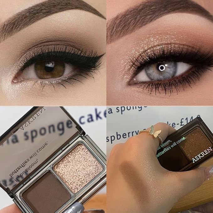 Golden Champagne Shimmer Eyeshadow Matte Brown Double Colors Palette,High Pigment Eye Shadow Powder,Blendable Smooth and Texture Waterproof Smudge-proof Durable Long-lasting Makeup Palette 02#