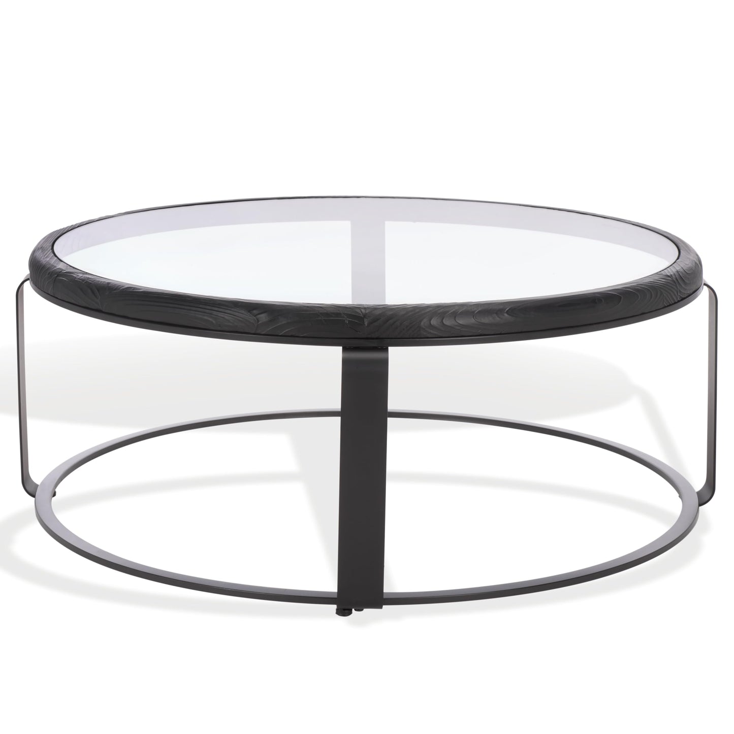 SAFAVIEH Couture Collection - Tyrese Black Metal Coffee Table, Round Clear Glass Top, Modern Minimalist Accent Table (SFV3005A)