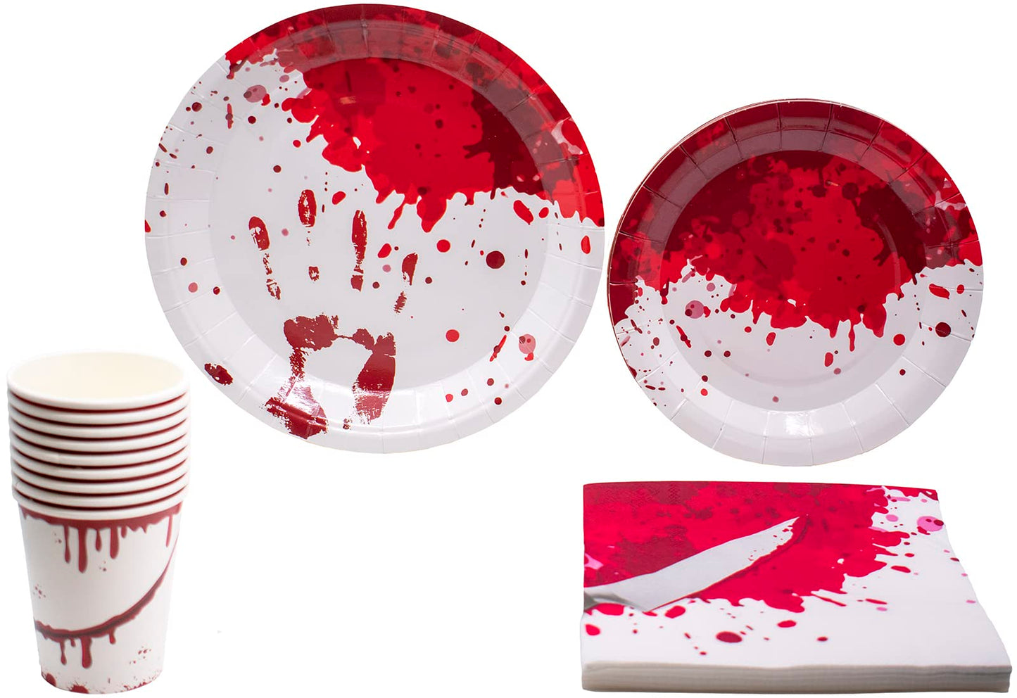Bloody Halloween Tableware Pack: Disposable Paper Plates, Napkins and Cups Set for 20