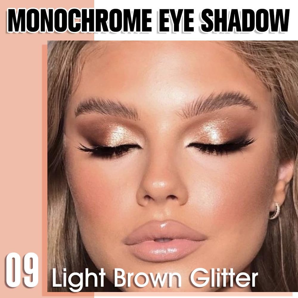 WanTuoluo Light Brown Glitter Eyeshadow Palette for Women, Single Monochrome Eye Shadow Makeup, Shiny Pressed Powder, Blendable