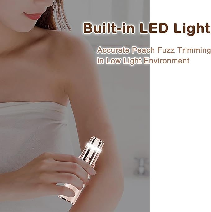 Facial Hair Removal for Women - Electric Face Hair Remover for Peach Fuzz - Rechargeable Lady Shaver Removal Device for Lips Chins Armpits Neck Painless Face Razor with LED Light for Travel