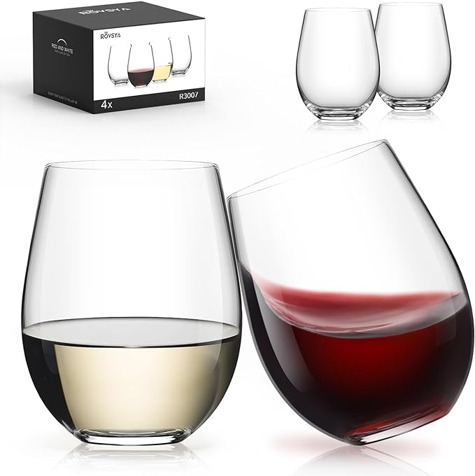 LUNA & MANTHA Stemless Wine Glasses Set of 4, 18oz Crystal Red White Wine Glasses for Daily Use, Hosting, Home Bar, Evenin...