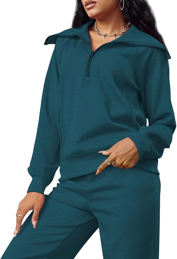 XIEERDUO Lounge Sets For Women 2025 Half Zip Sweatshirt And Wide Leg Sweatpant 2 Piece Outfits Sweatsuit Tracksuit
