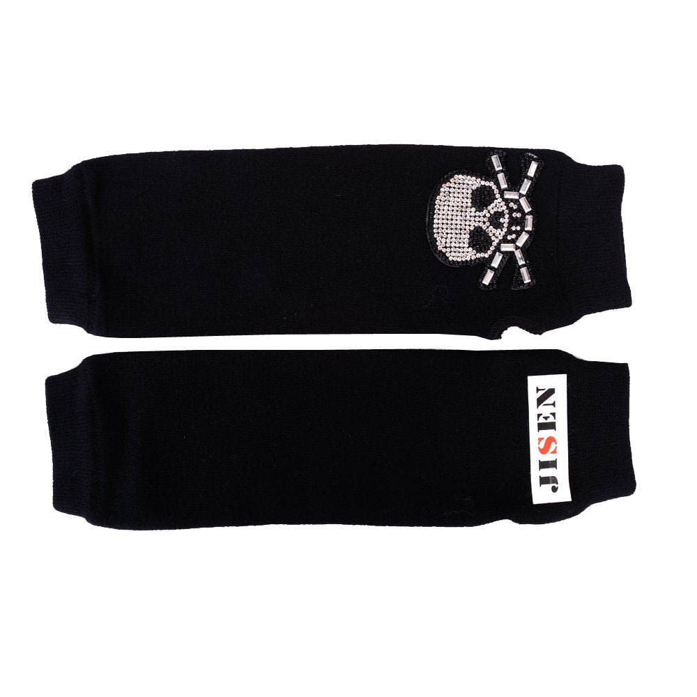 JISEN Women Punk Winter Arm Warmer Knitted Stretchy Soft Fingerless Gloves Black B