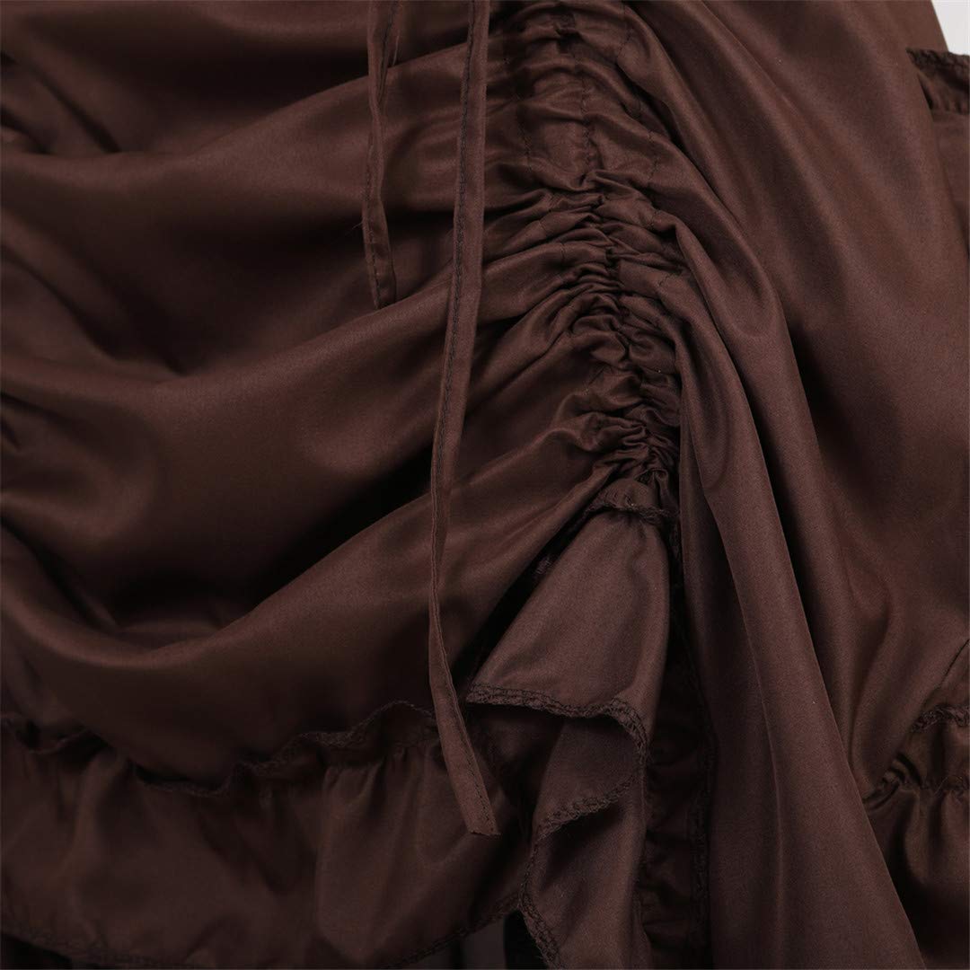 Kranchungel Womens Steampunk Skirt Pirate Costume Victorian Cosplay Ruffle High Low Outfits Medium/Large Brown