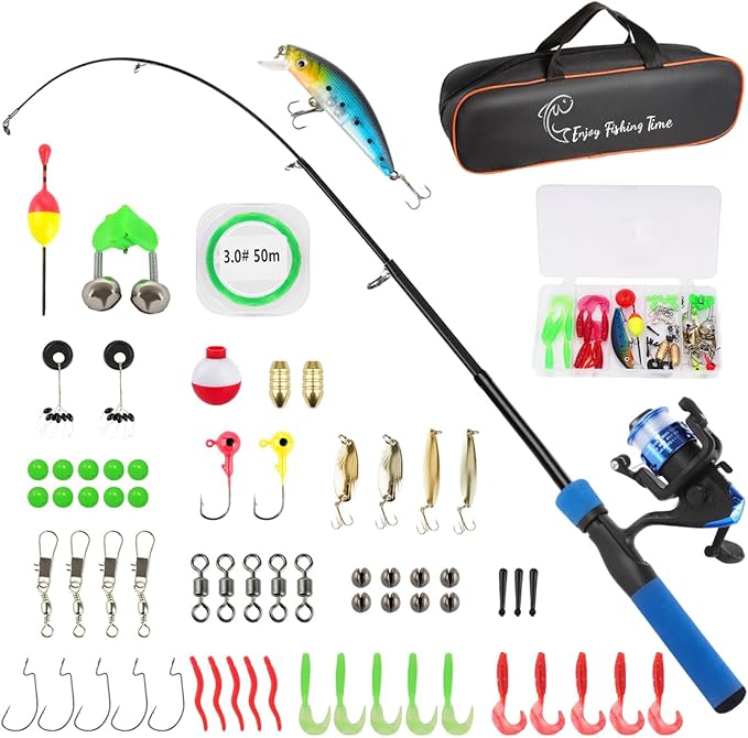 Kids Fishing Pole Kit, 59'' Telescopic Rod and Reel Beginner Combo with Spincast Reel,Tackle Box, Carrier Bag,Fishing Gear...