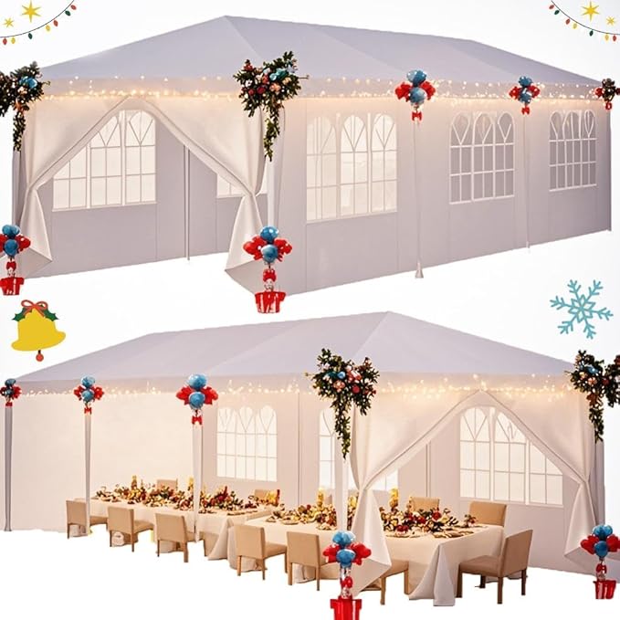 HOTEEL 10x30 Party Tent with 8 Removable Sidewalls for Parties, Weddings, BBQ, Waterproof Outdoor Event Canopy, Patio Camp...