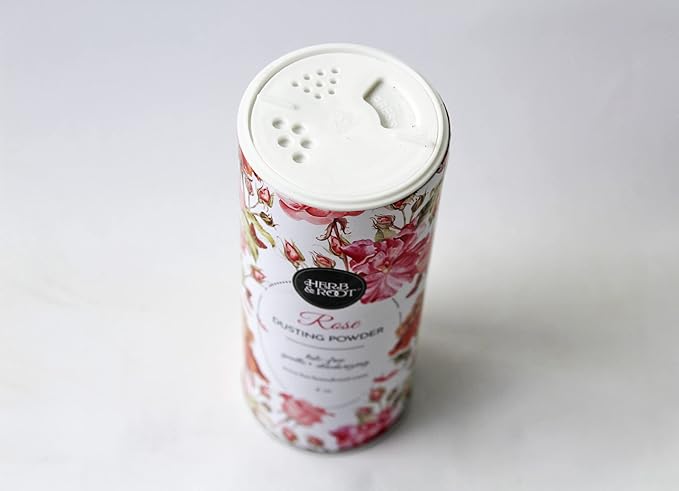 Herb & Root Rose Scented Talc-Free Dusting Powder for Women: Anti-Chafing Body Powder with Arrowroot and Oats, 6 oz